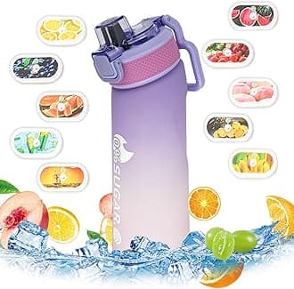 Fychuo Water Bottle, 700ml BPA Free Drinking Bottles with 10 Random Flavour Pods Scented 0 Sugar Calorie, Water Cup with Straw for Gym School Outdoor, Pink & Purple