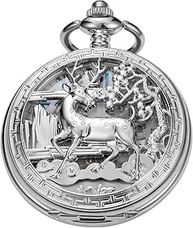 Stainless Steel Single Open Men's Mechanical Pocket Watch, Roman Digital Dial Mechanical Pocket Watch for Men