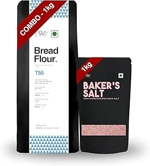 TWF Bread Flour T55 (1kg T55 + 1kg Baker's Salt) - Premium Unbleached All Purpose Flour for Breads, Buns & Pizzas | Ideal for Home Baking | Bake Perfect Breads Everytime