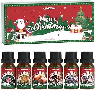 Christmas Fragrance Oil Set, ARVIDSSON Holiday Essential Oils for Diffuser, Mistletoe, Gingerbread, Apple Cinnamon, Candy Cane, Cranberry, Christmas Spirit, Merry Christmas Scented Oil Gift Set