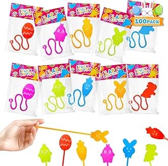 Easter Egg Fillers Bulk Party Favors Supplies for Kids 100 Pack, Sticky Hands Egg Fillers Easter Basket Goodie Bag Stuffers for Toddlers, Small Pinata Treats Classroom Prizes Toys Gifts for Boys Girls