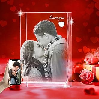 Personalized 3D Crystal Photo - Optional Multicolor Light Base| Gift Box| Customized Laser Etched Picture for Moms, Dads, Birthdays, Valentines day & Celebrations - Rectangular (Small)