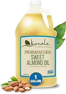Kevala Sweet Almond Oil - Premium Natural Cooking Oil, Made with Carefully Selected Almonds, Nutritious Option with Light Flavor and Scent, Vegetable Salad Dressing Base, Enjoyed as a Hair Oil, 1 gal