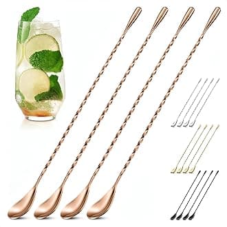 4 Pcs Bar Spoon Cocktail Mixing Spoon Set – Rose Gold Spoons with Elegant Twisted Spiral Handle, Good for Cocktails, Iced Tea, and Coffee Drinks – Durable Stylish Stainless Steel Stirring Spoons