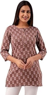 FERANOID Women Cotton Printed Straight Short Kurti