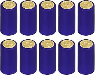 uxcell 100Pcs PVC Heat Shrink Capsules Wine Bottle Capsules Shrink Cap Wrap Shrink Top Cover Grape Shape for Wine Cellars and Home Kitchen, Blue 30x60mm