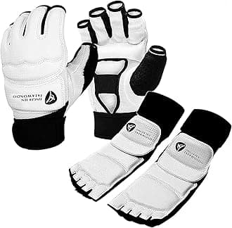 Taekwondo Sparring Gear Gloves Hand and Foot Protectors White Protective Guards Set for Boxing Kickboxing Fit Adult Men Women Kids Training