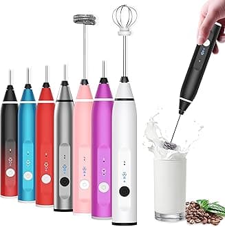 Milk Frother Rechargeable Handheld Electric Whisk Coffee Frother Mixer with 2 Stainless Whisks 3 Speed Adjustable Foam Maker Blender for Coffee Matcha Latte Cappuccino Hot Chocolate（Black）