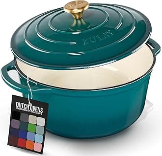 Zulay Kitchen 6.4 Quart Enameled Cast Iron Dutch Oven Pot with Lid Oven Safe up to 500°F. Heavy-Duty Enameled Cast Iron for Sourdough Bread Baking, Stews, Braising & Roasting, Soup Pot with Lid - Emerald