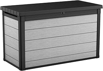 Keter Denali 200 Gallon Resin Large Deck Box with Double Wall 20mm Panels - Paintable and Drillable-Organization and Storage for Patio Furniture and Outdoor Items, Grey & Black