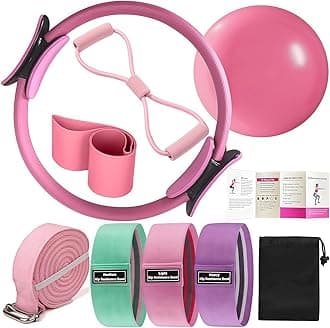 Pilates Ring Kit for Women Home Workouts Better Pilates Essentials Kits Equipments Sets Accessories Magic Ring Booty Bands Glutes Yoga Ball 25cm Figure 8 Resistance Yoga Bands for Stretching 8 Pcs