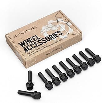 10pcs Extended Black 12x1.5 Lug Bolts (50mm Shank Length, Cone Seat) Not OEM Length Compatible with BMW 128i 135i 318i 320i 325i 328i 335i M3 525i 528i 530i 535i M5 Z3 Z4 E36 E46 E60 E90 E92 E93