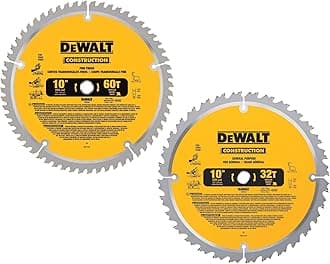 10-Inch Miter/Table Saw Blades, 60-Tooth Crosscutting & 32-Tooth General Purpose, Combo Pack (Dw3106P5)