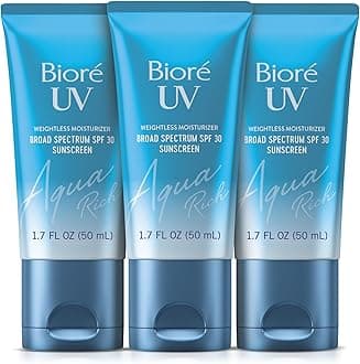 Biore UV Aqua Rich SPF 30 PA+++ Daily Moisturizer Sunscreen for Face, For Sensitive Skin, Oil Free, Hyaluronic Acid, Vegan, Oxybenzone & Octinoxate Free, Dermatologist Tested, 1.7 Oz/3pk