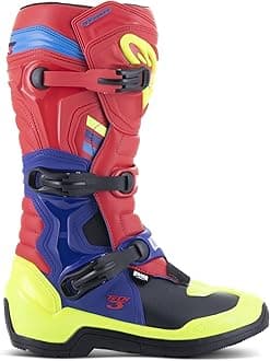 Alpinestars Adult Tech 3 Motocross Boot, 12, Bright Red/Dark Blue/Yellow Fluo