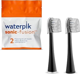 Waterpik Genuine Compact Replacement Brush Heads With Covers for Sonic-Fusion Flossing Toothbrush SFRB-2EB, 2 Count Black