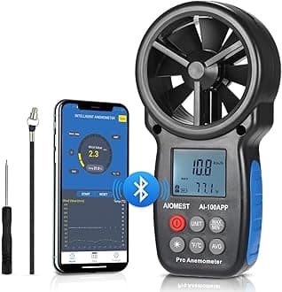 Digital Anemometer, AIOMEST AI-100APP Handheld Wind Speed Meter for Air Flow Velocity Wind Temperature Wind Chill Gauge Tester, with Data Logging Can be Connected to Phone APP