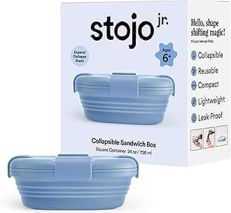 Jr Collapsible Box for Kids, 24oz - Leak-Proof Reusable Silicone Travel Bowl for Hot & Cold Food - For Home, On-The-Go Camping & Hiking - Microwave & Dishwasher Safe (Steel Blue)