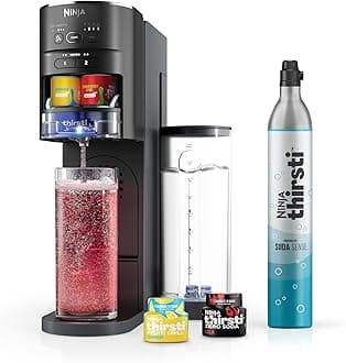 Ninja Thirsti Drink System, Soda Maker, Create Unique Sparkling & Still Drinks, Personalize Size & Flavor, Carbonated Water Machine, 60L CO2 Cylinder & Variety of Flavored Water Drops, Black WC1001