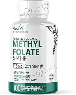 Nutri 5-MTHF L Methylfolate 15MG - 100 day Supply, 100 Vegan Tablets - Methylated Folate Supplement - Cognitive Function, Heart Health, Prenatal Support - Methylated Folic Acid, MTHFR Supplement…