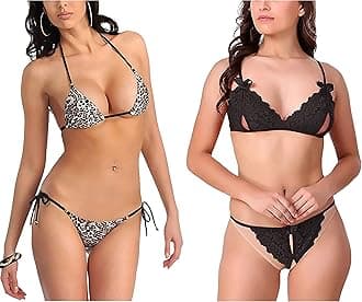 FLUTE Women's Lace Lingerie Bra and Panty Set Strapy Babydoll Nighty for Honeymoon Valentine Dress Sexy Lingerie/Bikni Set Free Size Valentine's Day Gift Wrapped Packing