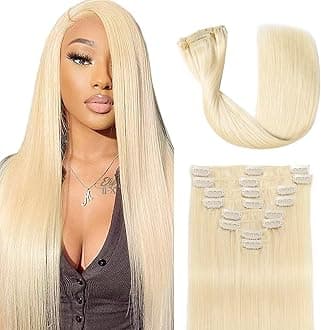 Clip in Hair Extensions Real Human Hair 3.6oz/100g Clip ins 100% Brazilian Remy Human Hair Extension for Women 8pcs Per Set with 18 Clips Double Weft (16 Inch #60 Platinum Blonde)