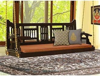Handcrafted Solid Wooden Reversible Ceiling Swing for Indoor Home Decor, Wooden Swing with Back Support and Hand Rest, Wooden Jhula for Home Indoor, Garden Outdoor & Balcony, Solid Wood, with Cushion