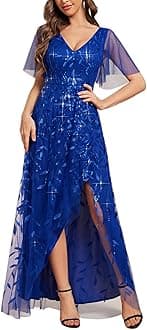 Ever-Pretty Women's Shimmery Formal Dress V Neck Sequins A-Line Side Slit Elegant Long Evening Dresses 02083