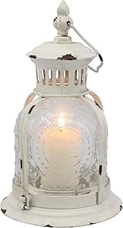 Stonebriar Antique Worn White Metal Candle Lantern, Use As Decoration for Birthday Parties, a Rustic Wedding Centerpiece, or Create a Relaxing Spa Setting, For Indoor or Outdoor Use