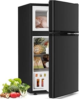 Compact Refrigerator with Freezer,2 Door Mini Fridge,Adjustable Shelf,Small Fridge for Bedroom Office Dorm Kitchen,3.2 Cu.Ft.BLACK
