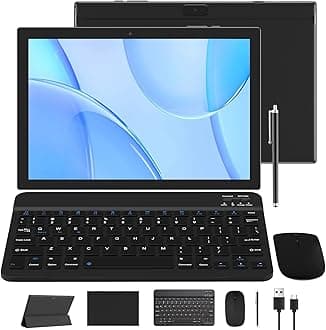 6GB DDR4+64GB 2-in-1 Tablet, 10" Android 13, Keyboard/Mouse/Stylus Case, Screen Protector, 5G/Wi-Fi 6, HD Touchscreen, 8MP Dual Camera, Gaming Tab, Bluetooth