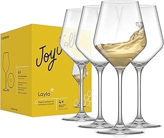 JoyJolt Leila White Wine Glasses Set of 4 Italian Wine Glasses 13.5 oz Clear Wine Glasses - Made in Europe