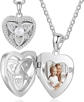 Personalized Love Heart Locket Necklace That Holds 4 Photos Customizable Pendant Charms For Women Gold Plated Vintage Necklace for Mother Girls Christmas Birthday Gift Chain Length 31.49" Adjustable