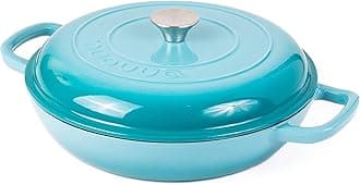 Cast Iron Dutch Oven with Lid – Non Stick Shallow Dutch Oven Pot, Oven Safe up to 500° F – Sturdy Cooking Pot – Enamelled Stockpot Cookware – Blue, 3.7-Quart, 30cm – by Nuovva