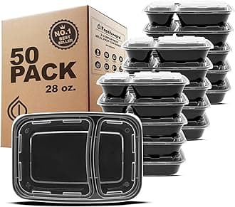 Freshware Meal Prep Containers [50 Pack] 2 Compartment with Lids, Food Storage Containers, Bento Box, BPA Free, Stackable, Microwave/Dishwasher/Freezer Safe (32 oz)