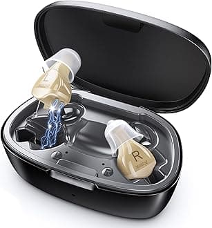 Hearing Aids for Seniors, Hearing Aid Rechargeable for Hearing Loss, Personal Hearing Amplifier with Volume Control and Portable Magnetic Charging Case, Noise Canceling Hearing Aids (Black skin tone)