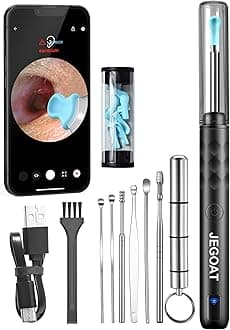 Ear Wax Removal Tool Camera, Ear Cleaner with Camera, Ear Scope, Earwax Removal Kit with Otoscope, Ear Canel Cleaning 6 LED Lights 12 Ear Pickers, 1296P HD Black