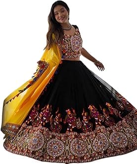 Womens Indian Lehenga Choli Set | Traditional Mirror Work Lehenga Choli and Dupatta | Gujrati Lehenga Set