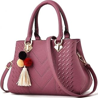 Womens Leather Handbags Purses Top-handle Totes Satchel Shoulder Bag for Ladies with Pompon and Tassel