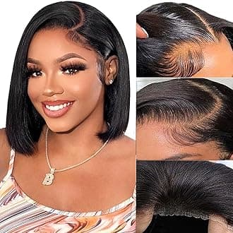 Wear and Go Glueless Bob Wigs Human Hair Pre Cut 4x4 Lace Front Wigs for Black Women Human Hair Glueless Straight Bob Lace Front Wig for Beginners