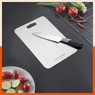 Bathla Chopping Board - Stainless Steel Cutting Board for Kitchen | Kneading, Vegetable Fruit Cutter |20cm x 30cm Large - 1.5mm Thick |Reversible Heavy Duty |Medium Stainless Steel