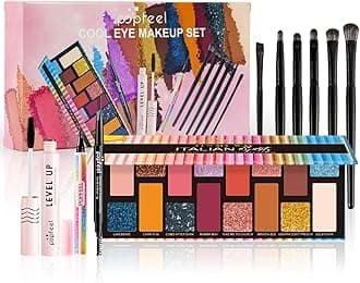 RoseFlower Professional Makeup Set, Essential Make up Starter Set Make-up Sets with 8 Colors Matte Glitter Eyeshadow Palette Makeup Brush Set Eyebrow Pencil Eyeliner Mascara