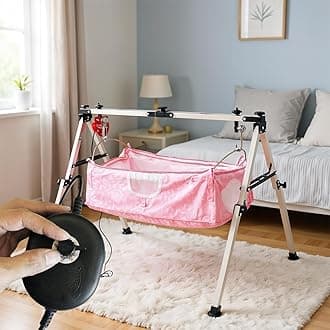 TINYTYKE Automatic Cradle for Baby - Electric Swing Cradle with Adjustable Speed - Fully-Foldable Frame with Pink Cloth and Mosquito Net - Baby Palna/Jhula for Kids of 0 to 3 Years - Carry Upto 20kgs