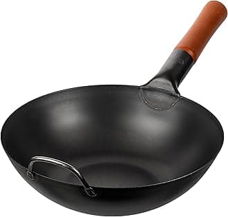 YOSUKATA Carbon Steel 11.8" Fry Pan - Pre-Seasoning Wok with Flat Bottom Black Wok for Induction Gas Stove - Direct Fire, ...