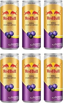 Red Bulls Zero Sugar Energy Drink, Blueberry Blackcurrant Flavour, Soda, Each 250ml X Pack of 6 (From Thailand)