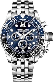 Men's Watch, Silver, Steel, Waterproof, Chronograph, Analogue Quartz Watch, Men's Fashion Luminous Calendar