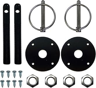 Aluminum Universal Hood pin set kit Chrome Hardware Flip Over Chevy Ford Mopar GM Hot Rod Street Rod Drag racing Race Muscle Car 1/2" (Black)
