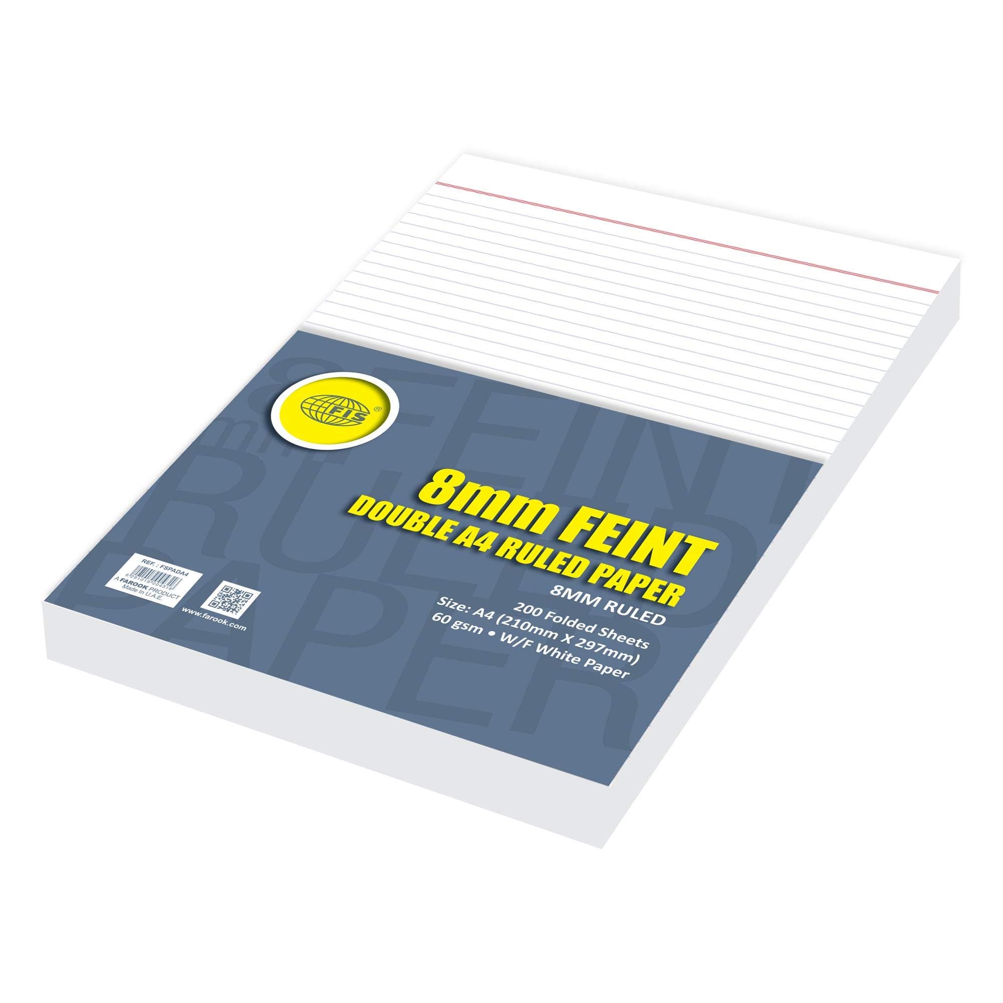 Folded 8 mm Feint Ruled Paper, 200 Folded Sheets, A4 Size - FSPADA4