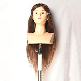 yiliusu 22 inch 100% Human Hair Mannequin Head Manikin Cosmetology Heads Practice Braiding Styling Training Coloring Bleaching Dyeing Curling Cutting Updos (dark brown)