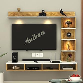 Anikaa Kirina Engineered Wood Wall Mount TV Unit with LED Lights TV Cabinet TV Entertainment Unit Set Top Box Stand (Giantwood/White) (Ideal for 43 Inch)(D.I.Y)